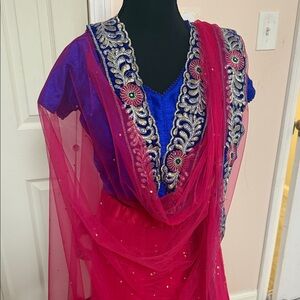 Royal Blue and fuchsia Pink Embroidered and stone work lehenga size M
